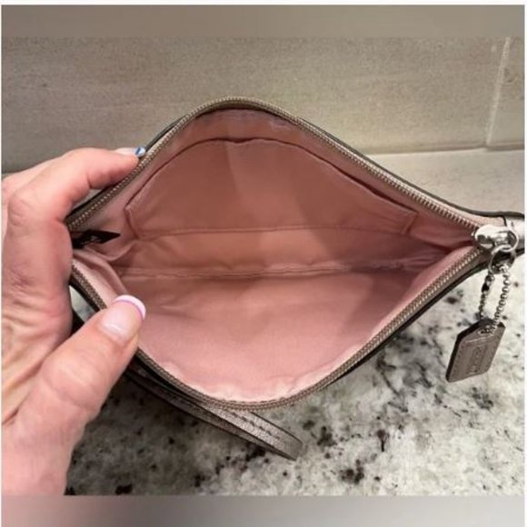 Coach Beach Canvas Wristlet  - Beach Shell w/Metallic Bronze Trim - Picture 7 of 7